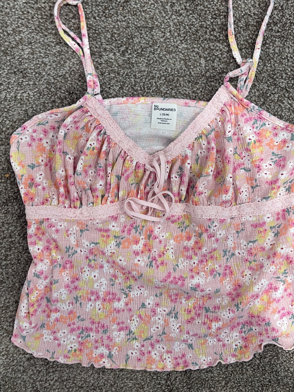 No Boundaries Pink Floral Lace-Trim Cami